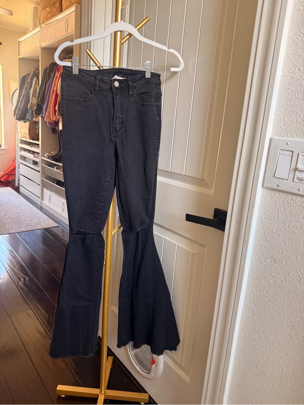 Black Flare Jeans - High-Rise Flare Leg Distressed